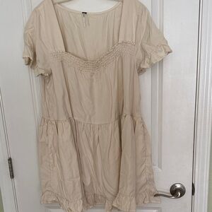 Free People Beige Ruffle Short Sleeve Babydoll Dress